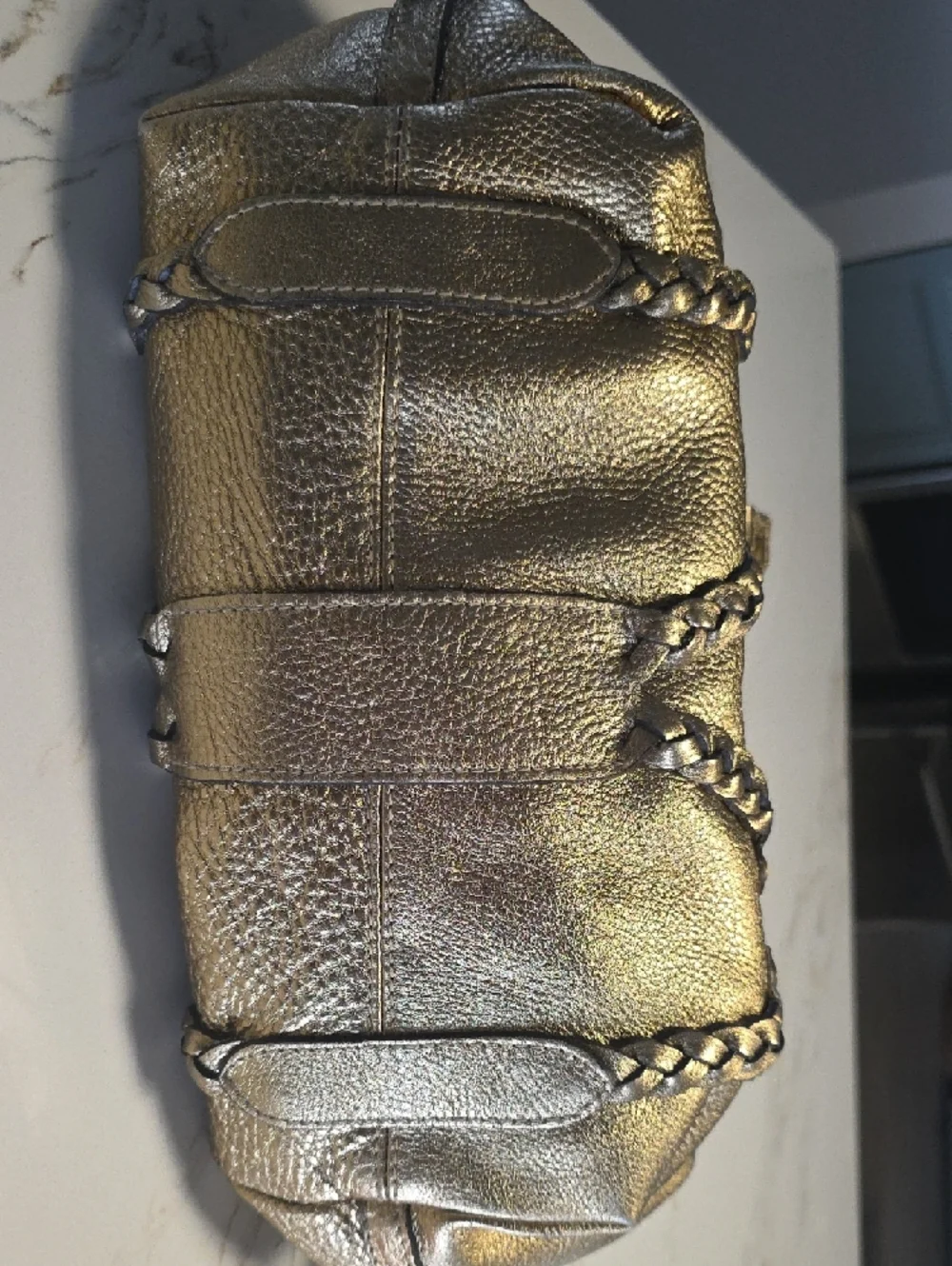 Mulberry Metallic Gold Braided-Detail Women's Pebbled Leather Satchel - Picture 6 of 10